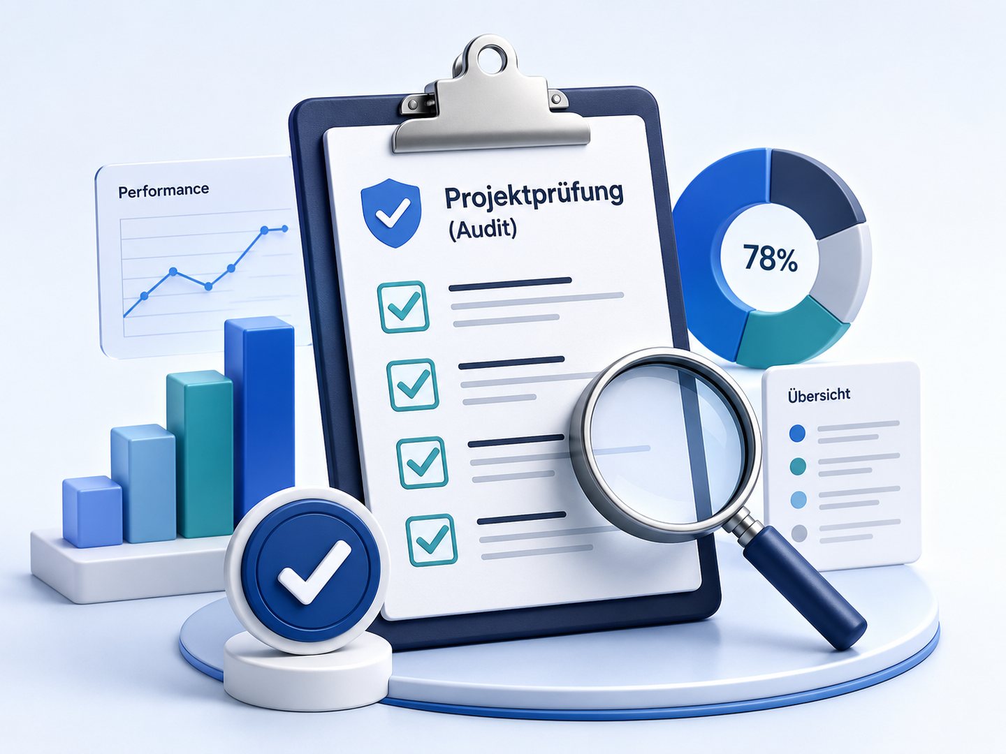 Projektprüfung mit Audit-Checkliste und Analyse-Diagrammen